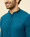 alt message - Manyavar Men Teal Blue Chikankari Embroidered Sequined Kurta Set image number 1